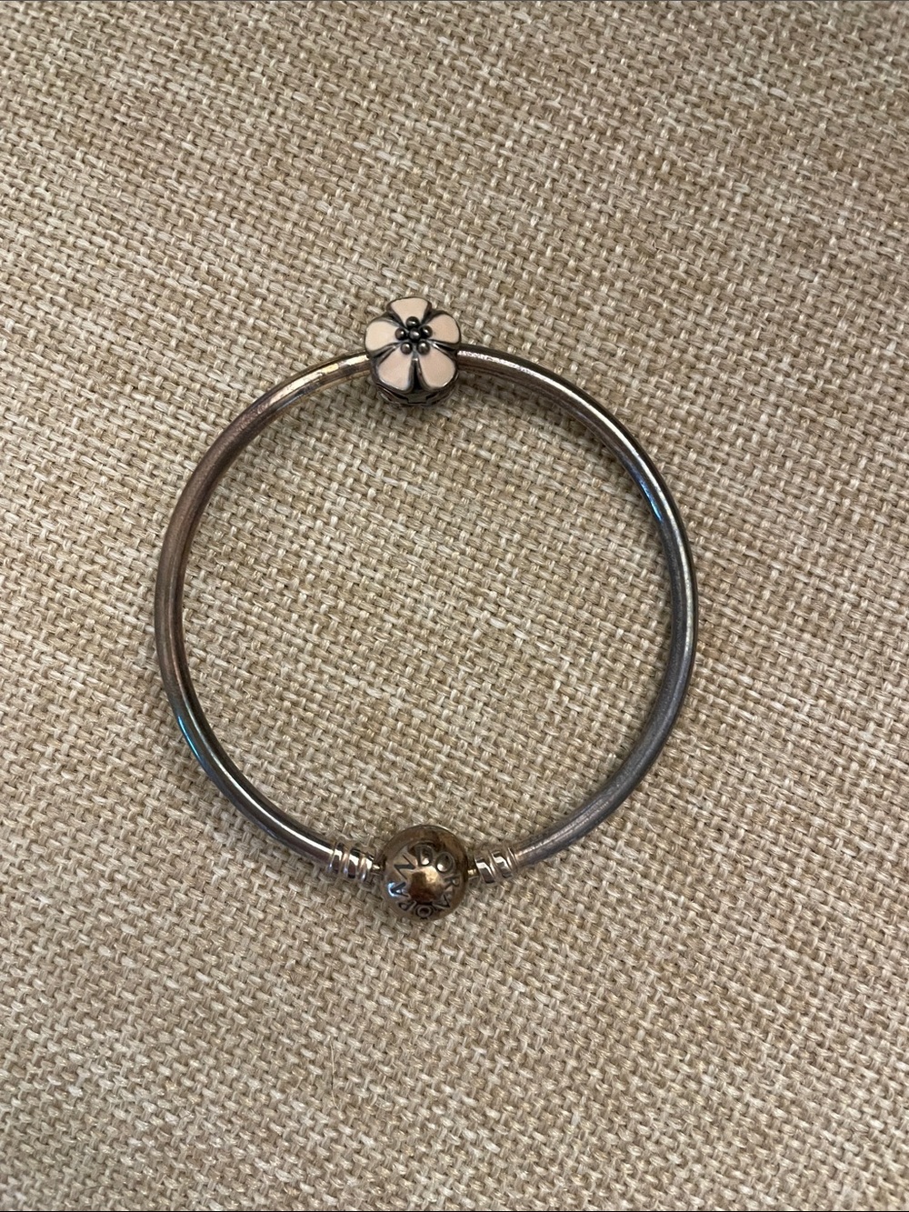 Pandora Silver Floral Clasp Bangle Bracelet